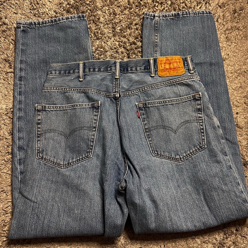 Levi's Medium Blue Straight-Leg Jeans with Leather Patch